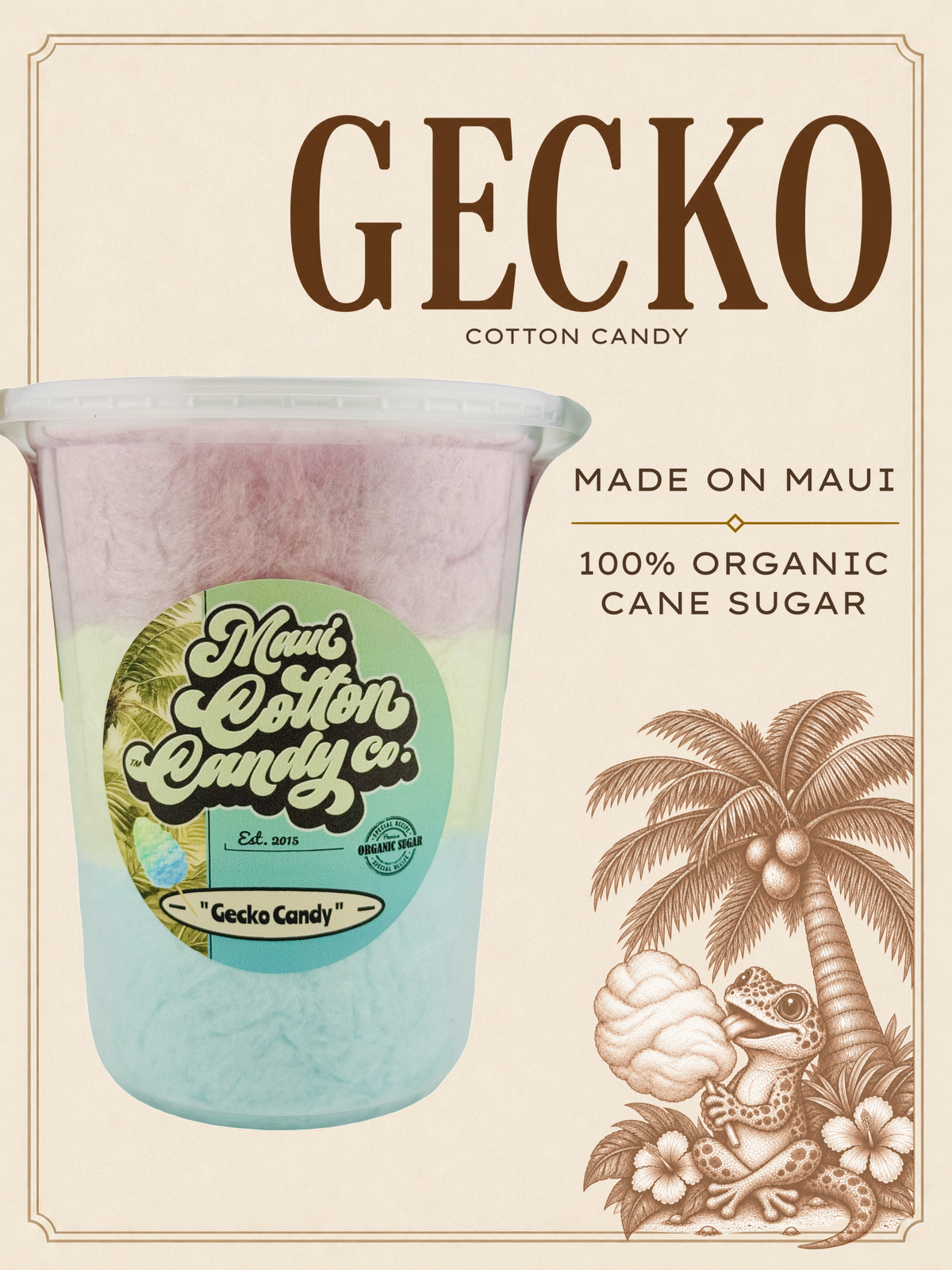 Gecko Candy Cotton Candy - 100% Organic Cane Sugar