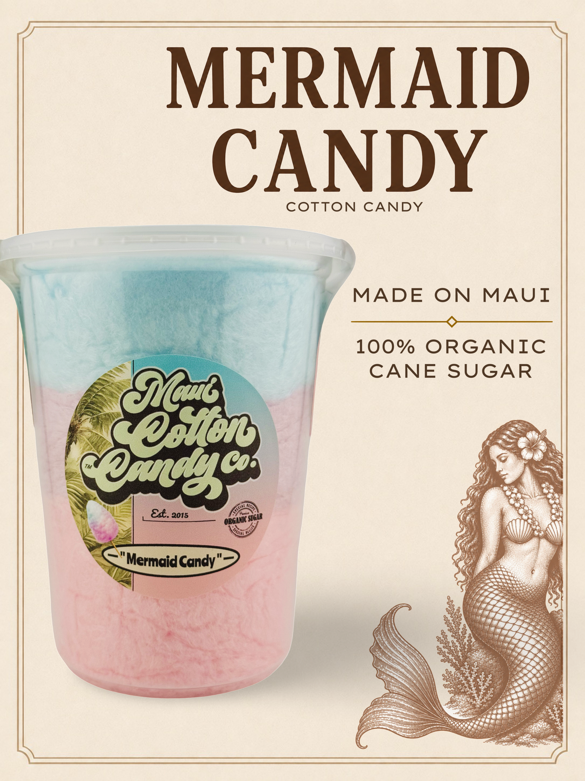 Mermaid Candy Cotton Candy - 100% Organic Cane Sugar