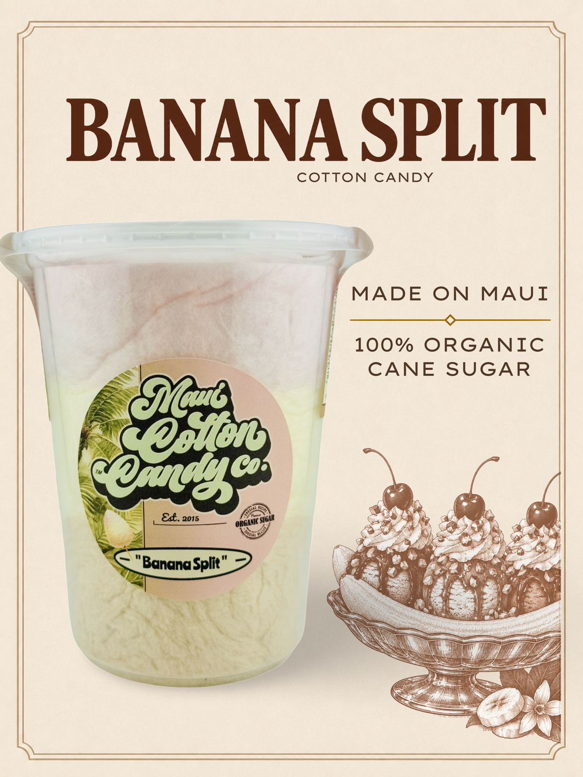 Banana Split Cotton Candy | 100% Organic Cane Sugar